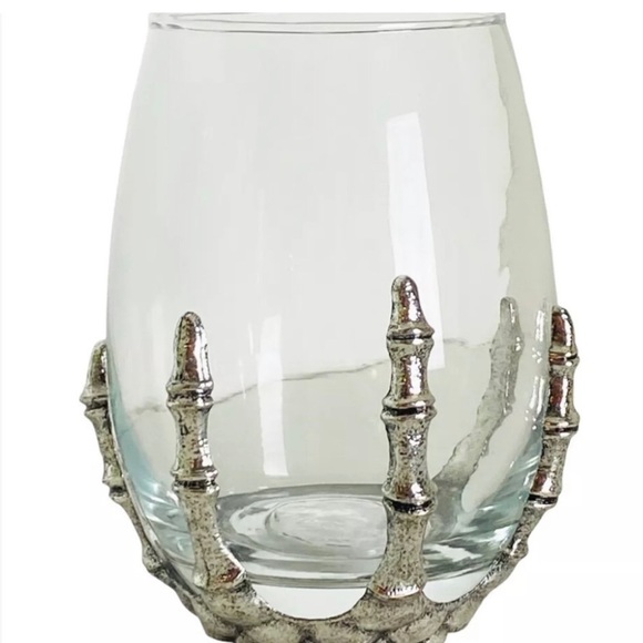 Halloween Gothic Skeleton Hand Clear Stemless Wine Glass New - Picture 3 of 7